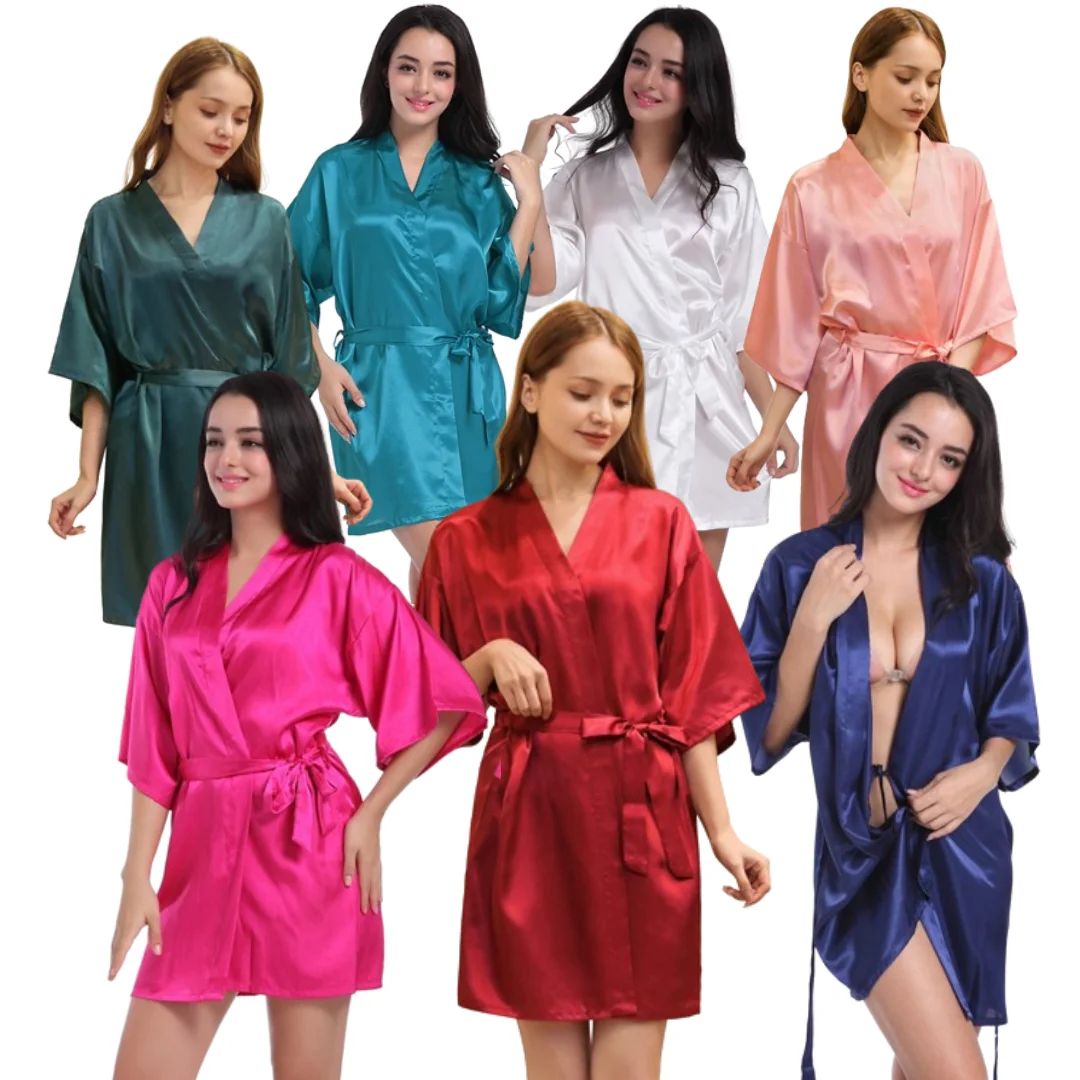 2024 New Ladies Sleepwear Women Silk Pajamas Satin Robe Women Summer Thin Sexy Short Cardigan Bathrobe