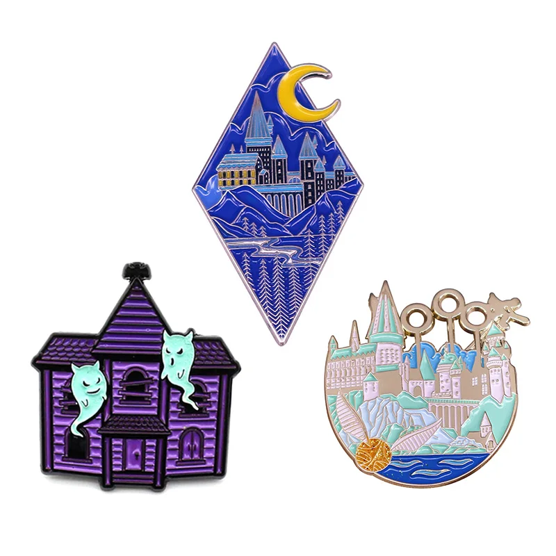 Wholesale custom glow luminous brooch lapel pin badge metal ghost fairy magic castle enamel pin
