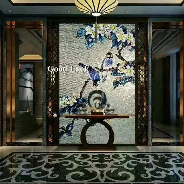 Fashion Living Room Flower Handcut Glass Wall Mural Panel