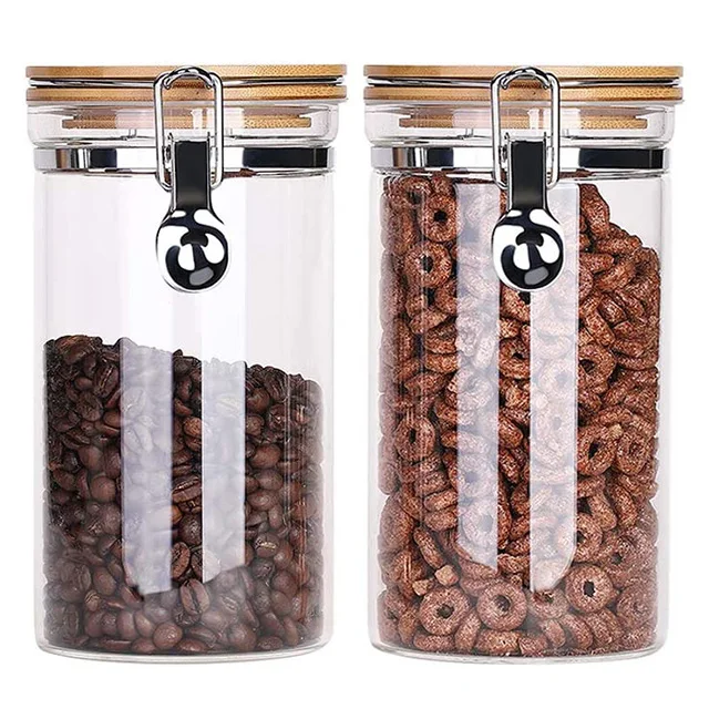 Mason Jar Glass Packaging Decorative Flip Top Lids Airtight Hinged Locking Clamp Bamboo Cover