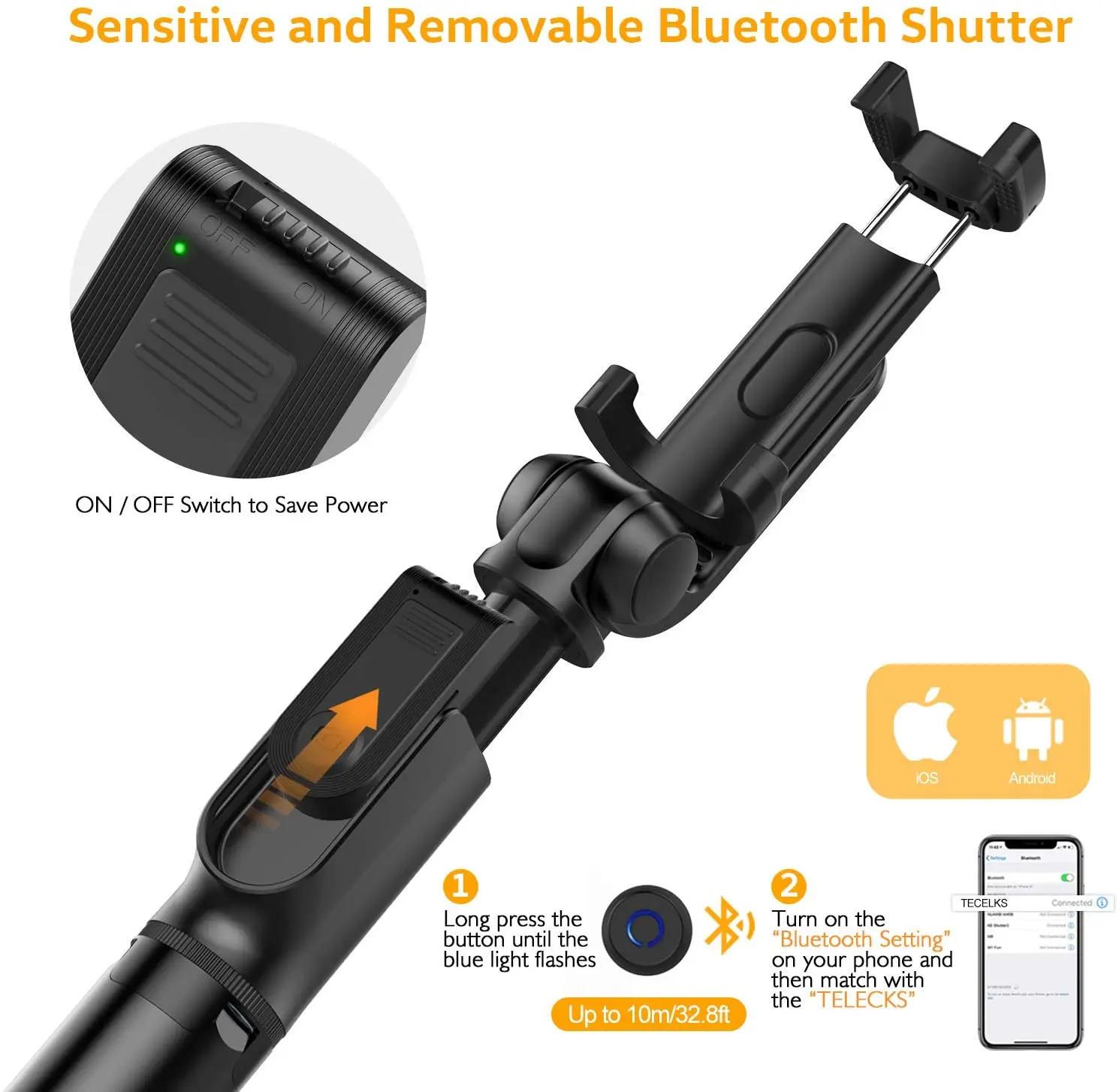 
WONEW Foldable Mini Tripod Expandable Monopod with Remote Control for iPhone IOS Android 3 in 1 Wireless Selfie Stick 