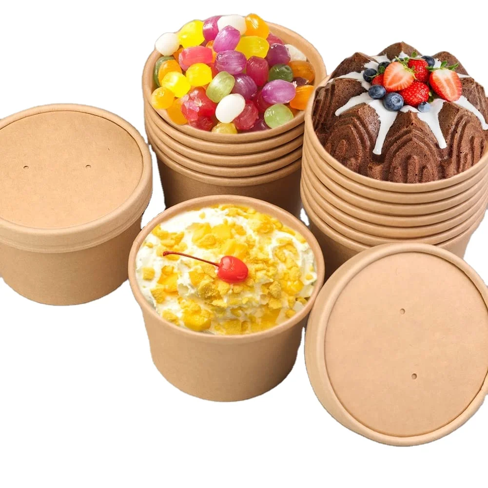 Degradable packaging Kraft paper insulated ice cream take away containers