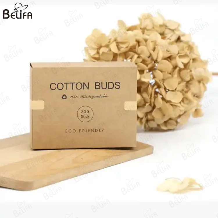 custom oem eco-friendly biodegradable 200pcs/box q tips foam cleaning stick double heads organic bamboo wooden cotton swabs