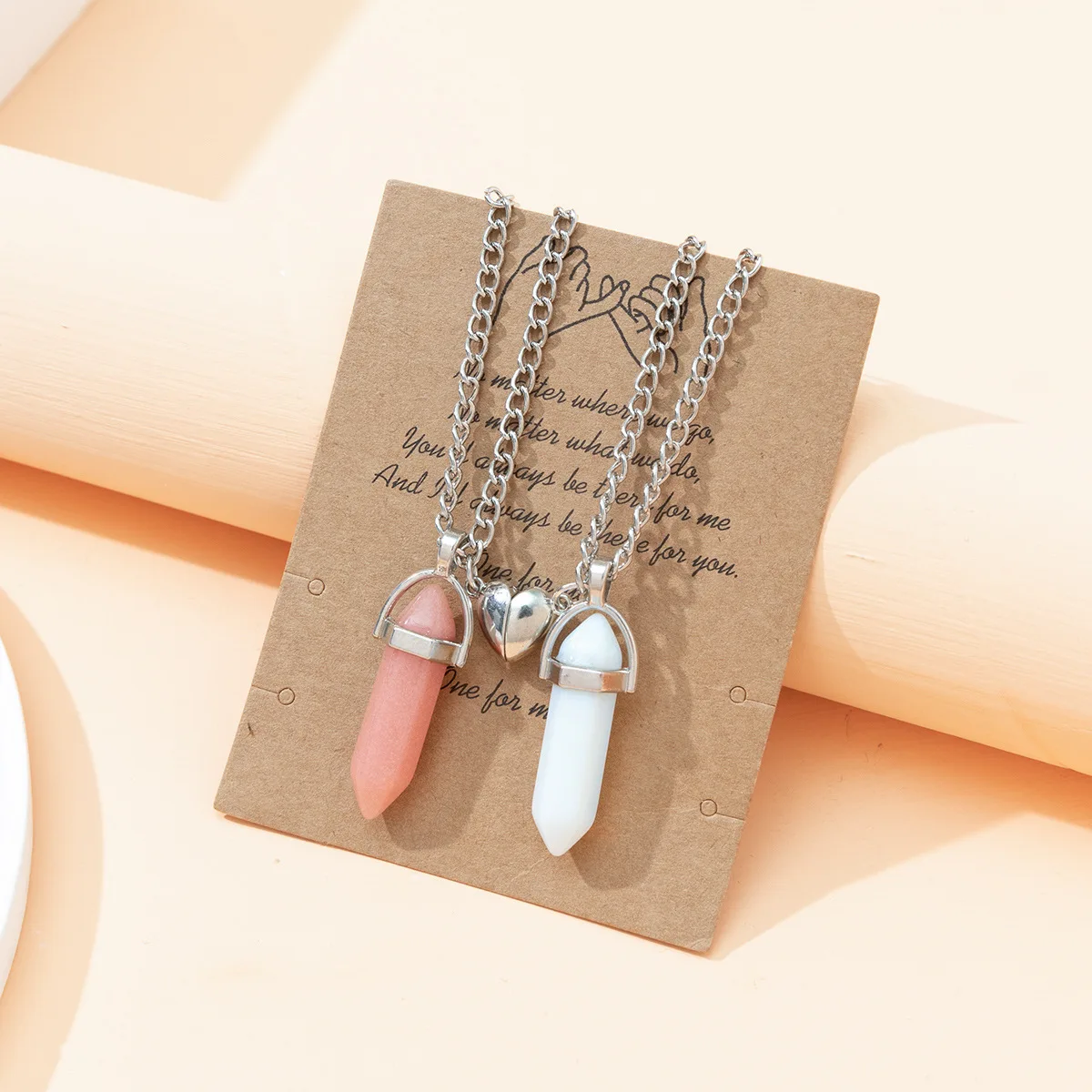 2 Pcs/set Bullet Shape Colorful Natural Crystal Choker For Couples Magnetic Buckle Matching Love Heart Pendants Necklaces