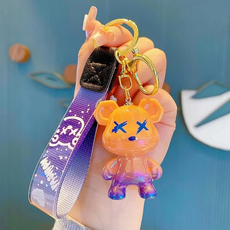 Cute Bear keychain charms resin cartoon animal key chain color bearing keyring wish braided lanyard belt bag wristlet keychain