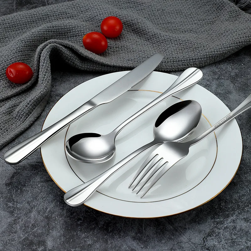 Stainless Steel Manufacture Cutlery Spoon Fork Knife Flatware Set with Wide Thick Handle for Restaurant