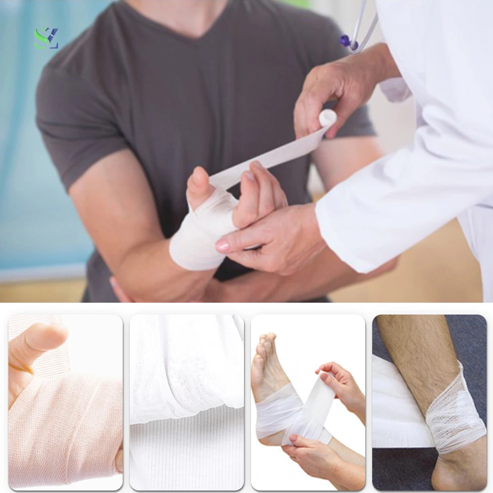 SZ sterile medical breathable Gauze Bandage Roll non woven polyester gauze bandage for Wound care