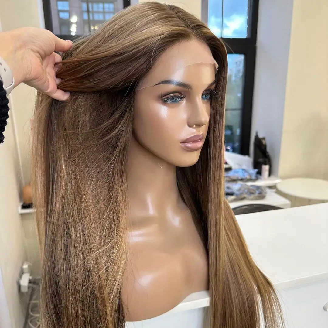 straight russian hair wigs fast shipping lace frontal double drawn wig blonde highlight remy hair customized body wave loose