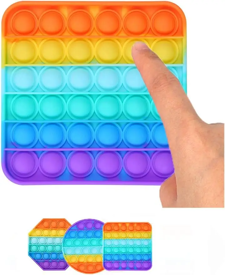 Custom shape Pop Fidget Toy Thick Rainbow Anxiety Relief Stress Silicone Push Bubble Sensory Fidget Toys