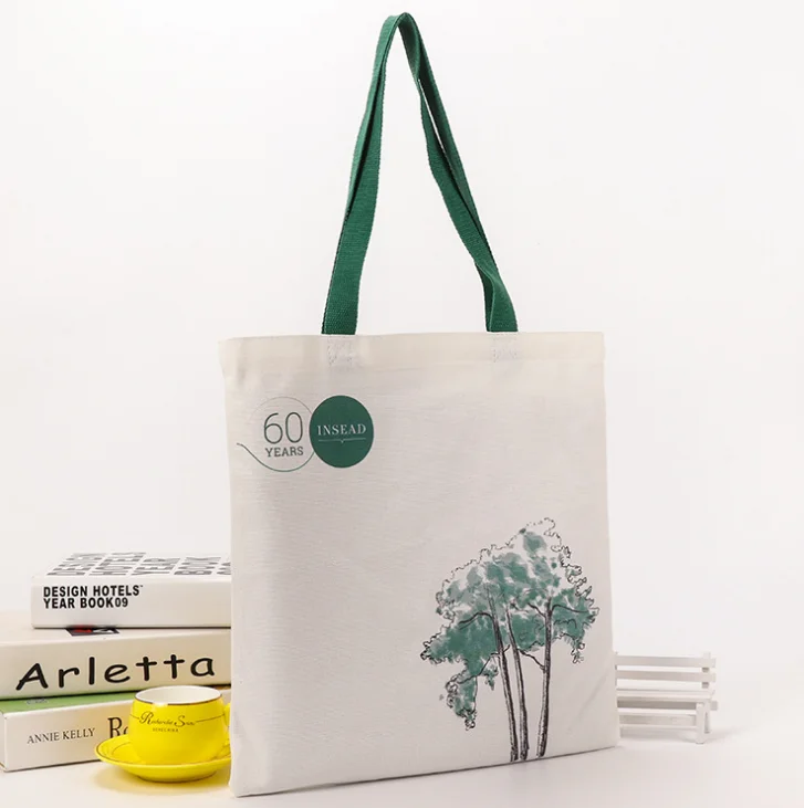 Factory Sale High Capacity Long Handle Cotton Bag Eco Plain Canvas Folding Shopping Bag