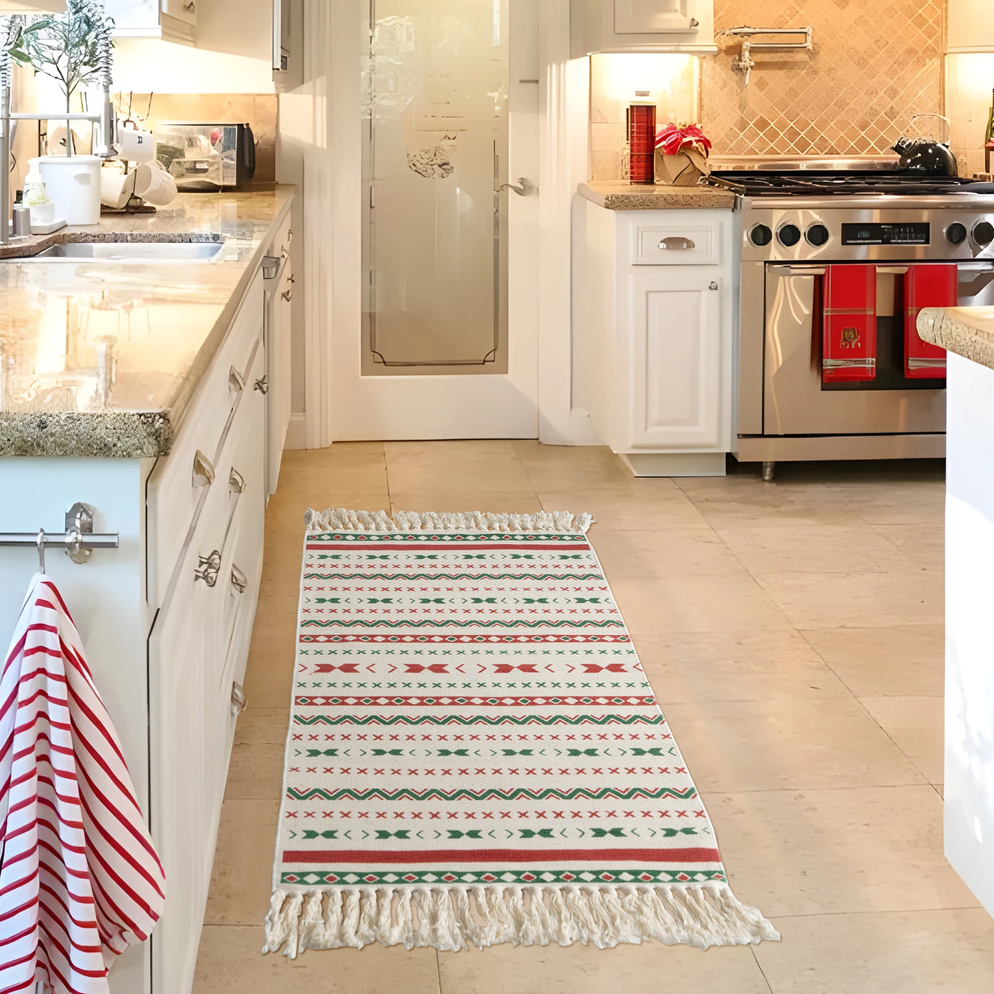 Christmas Decor Yarn-dyed Jacquard Area Rug Christmas Rug Reversible Used Welcome Mat Washable Carpet for Living Room Bedroom