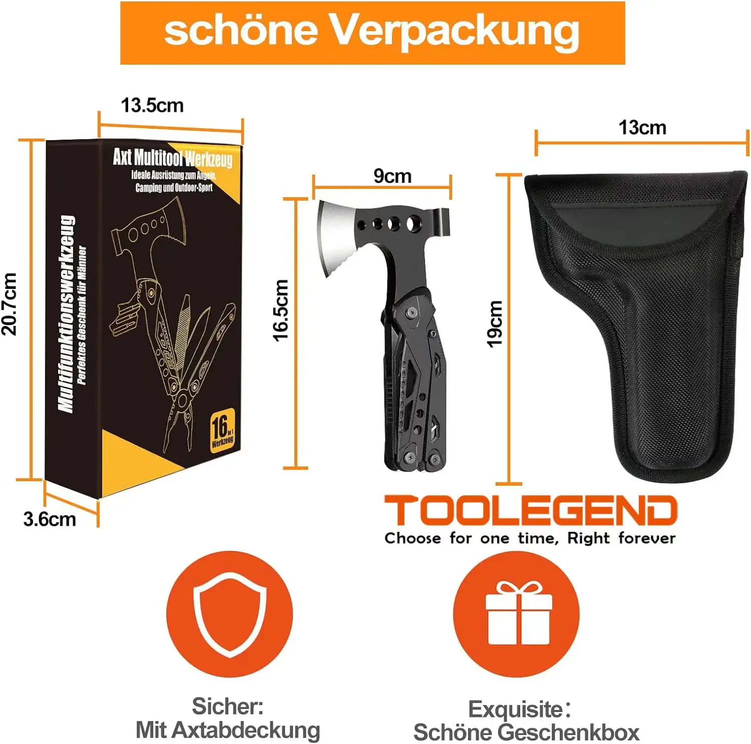 Outdoor camping multi-functional axe, convenient folding flint combination, emergency life-saving multi-purpose artifact