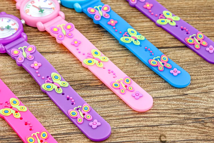 Cute student kids silicone watch butterfly pointer silver shell candy color digital quartz watch holiday gift for children
