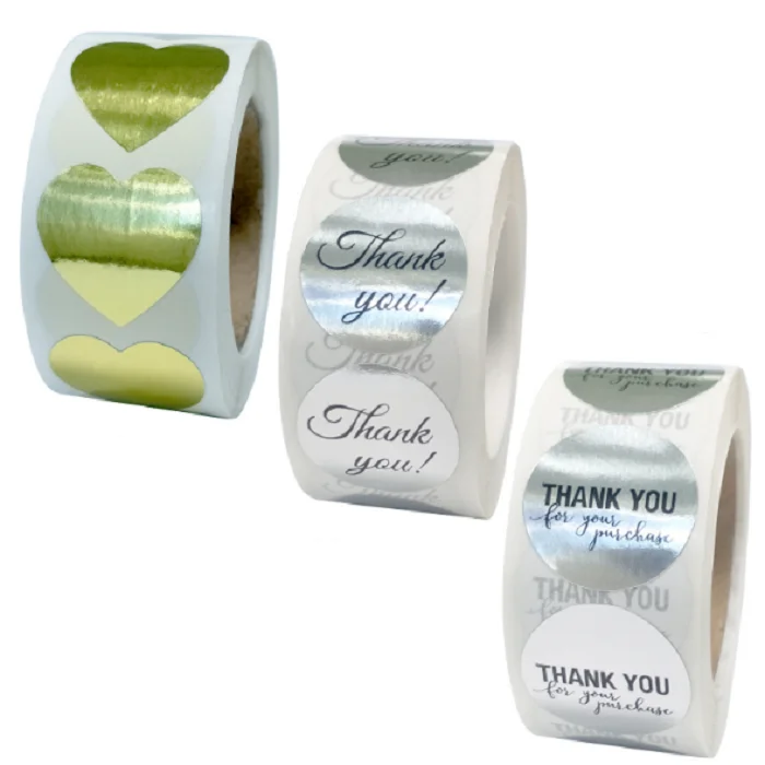 Customize 1 inch Printing Gold Silver Sticker Thank You Glossy Sticker Paper Printable Vinyl Sticker Paper