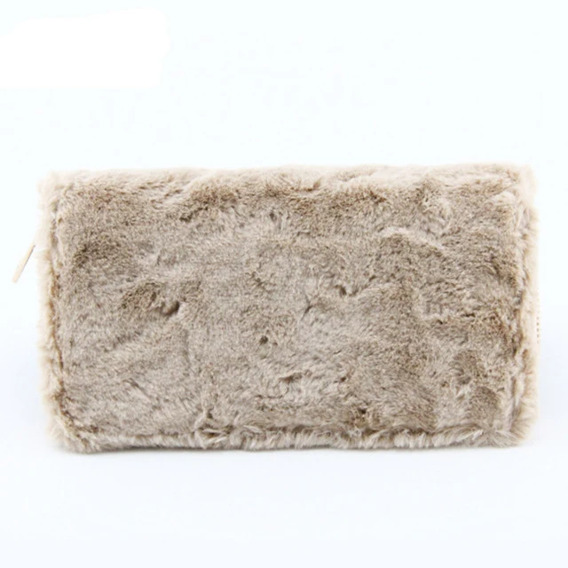 promotional funky girls gold zip long slim passport card  purse fluffy furry wallet