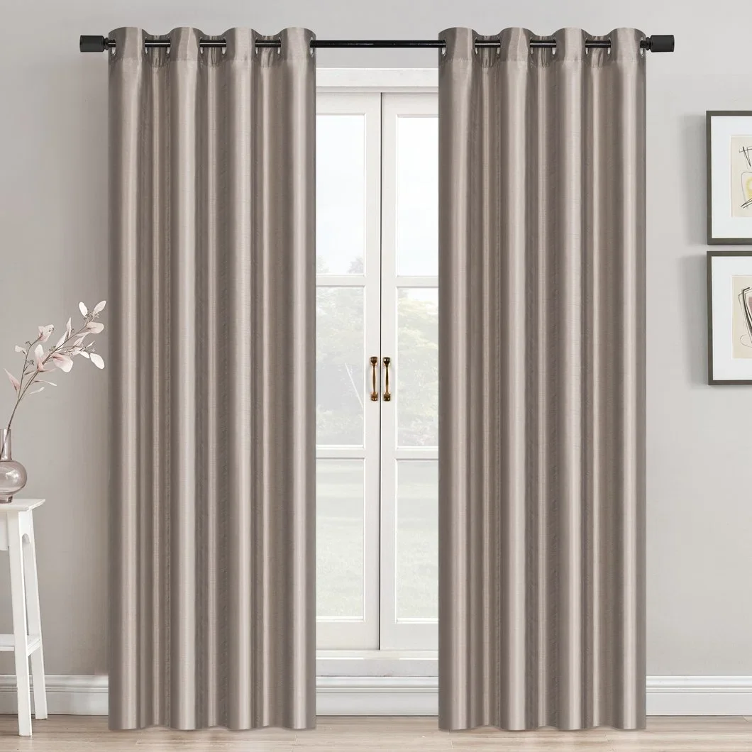 Solid Color 100GSM Faux Silk Curtain Cheap Ready Made Window Curtains