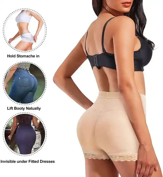 K1369 Women Beige Black Breathable Lace Underwear Butt Lifter Padded Buttocks Seamless Underwear Panties