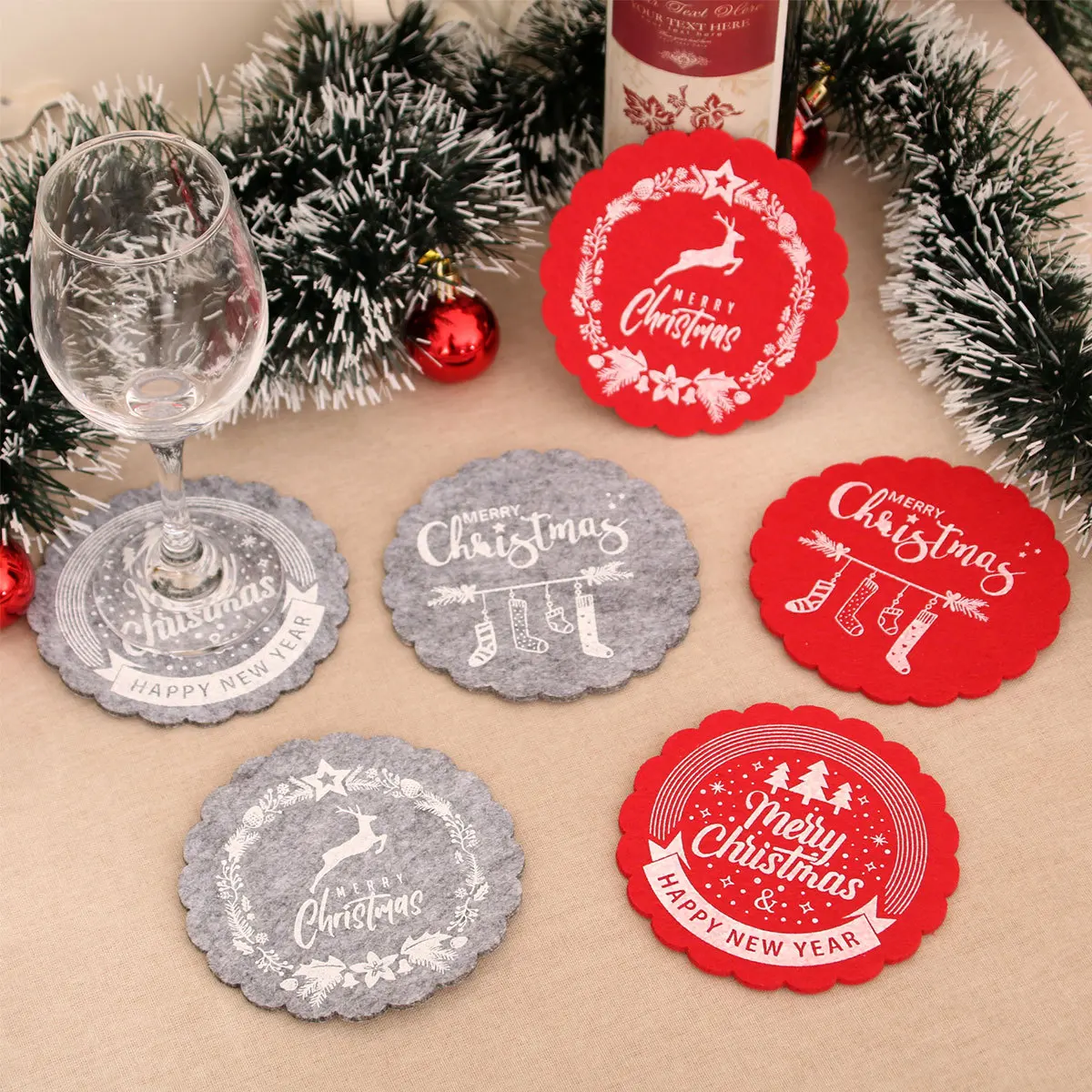 QY Wholesale Kitchen Serving Sets Cheap Christmas Drink Felt Coasters