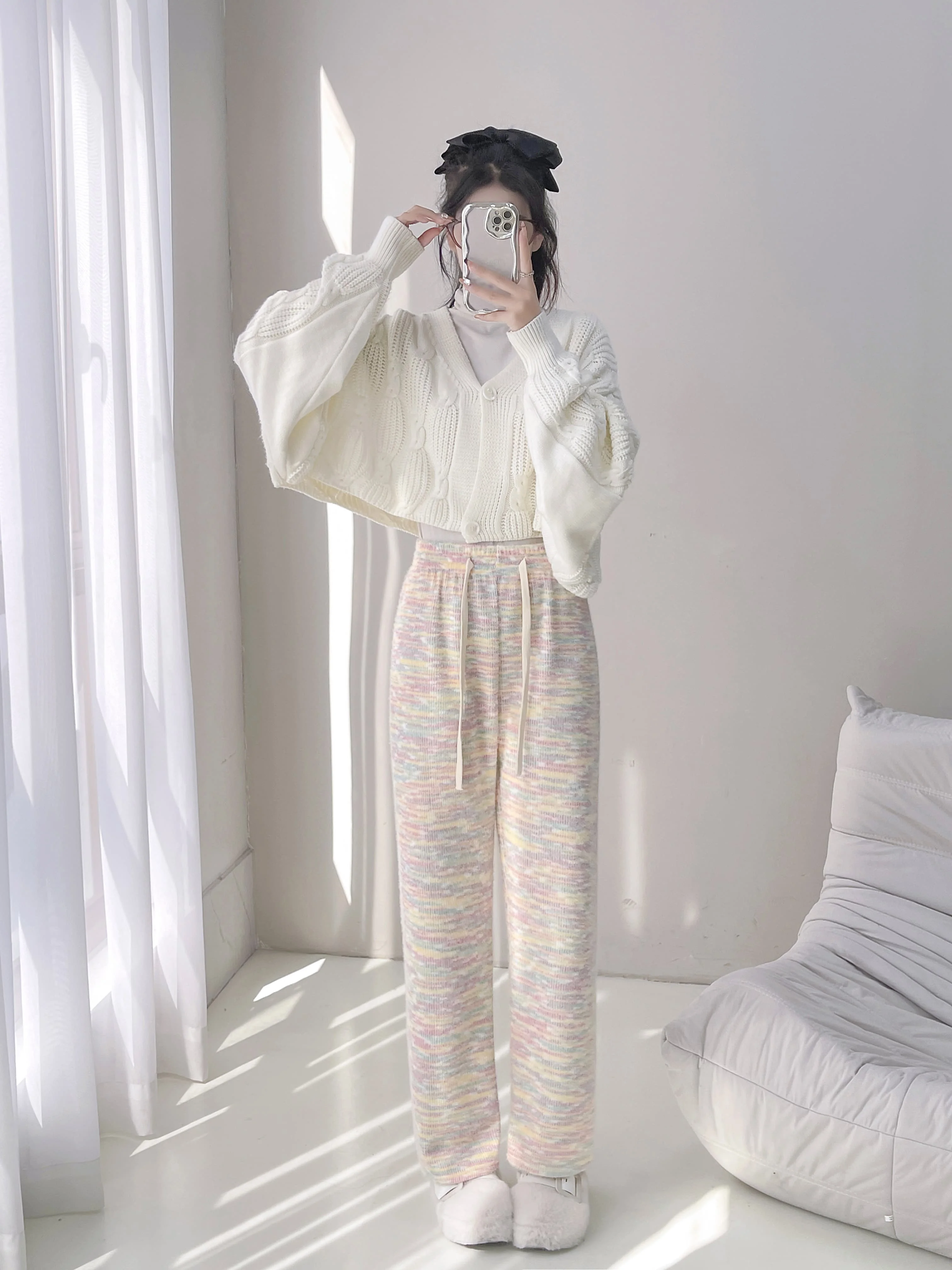 Hot Selling Loose Lazy Casual Pants High Waist Vertical Rainbow Wide Leg Pants
