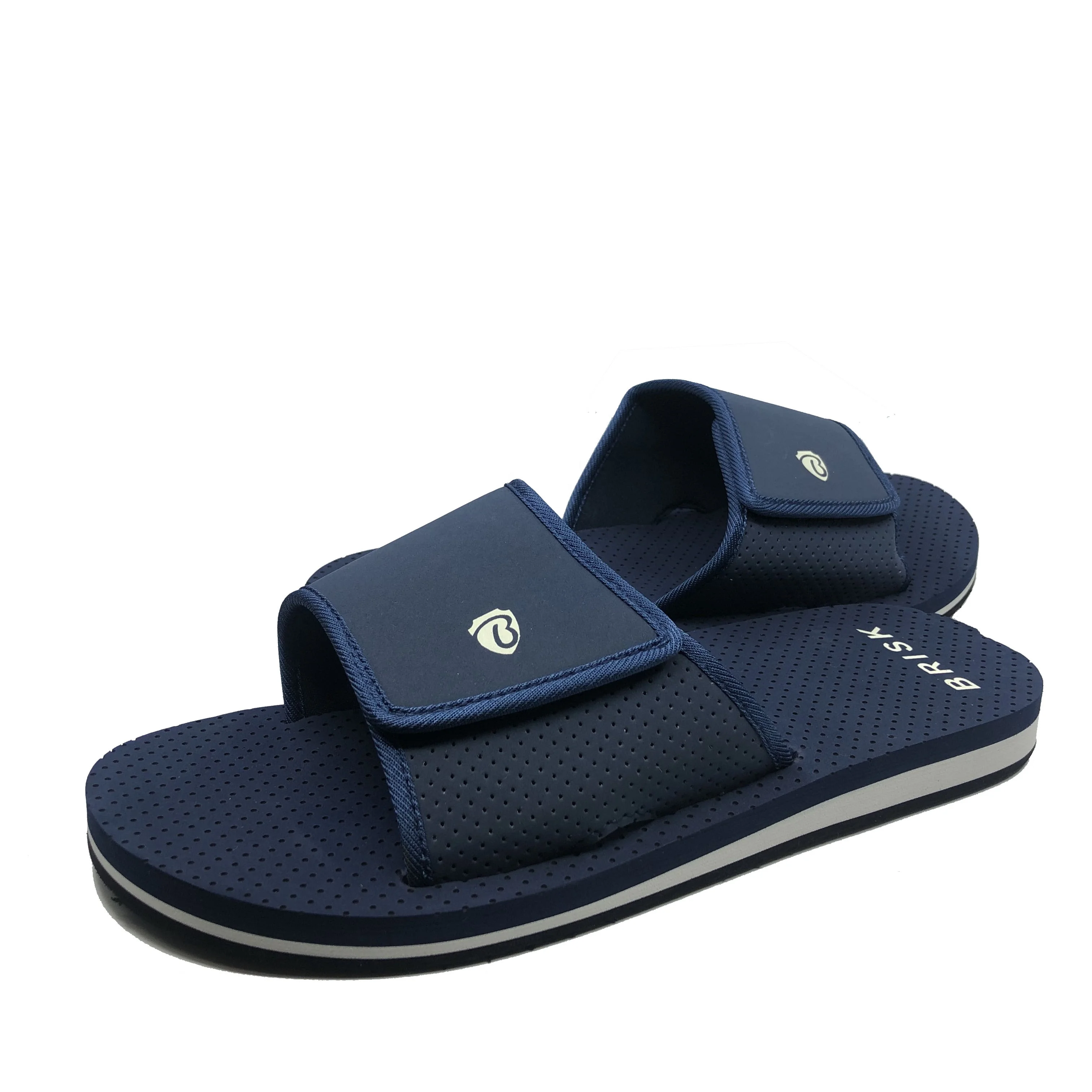 Super soft flat footwear adjustable navy upper sandals fashion shoes men slides slippers.