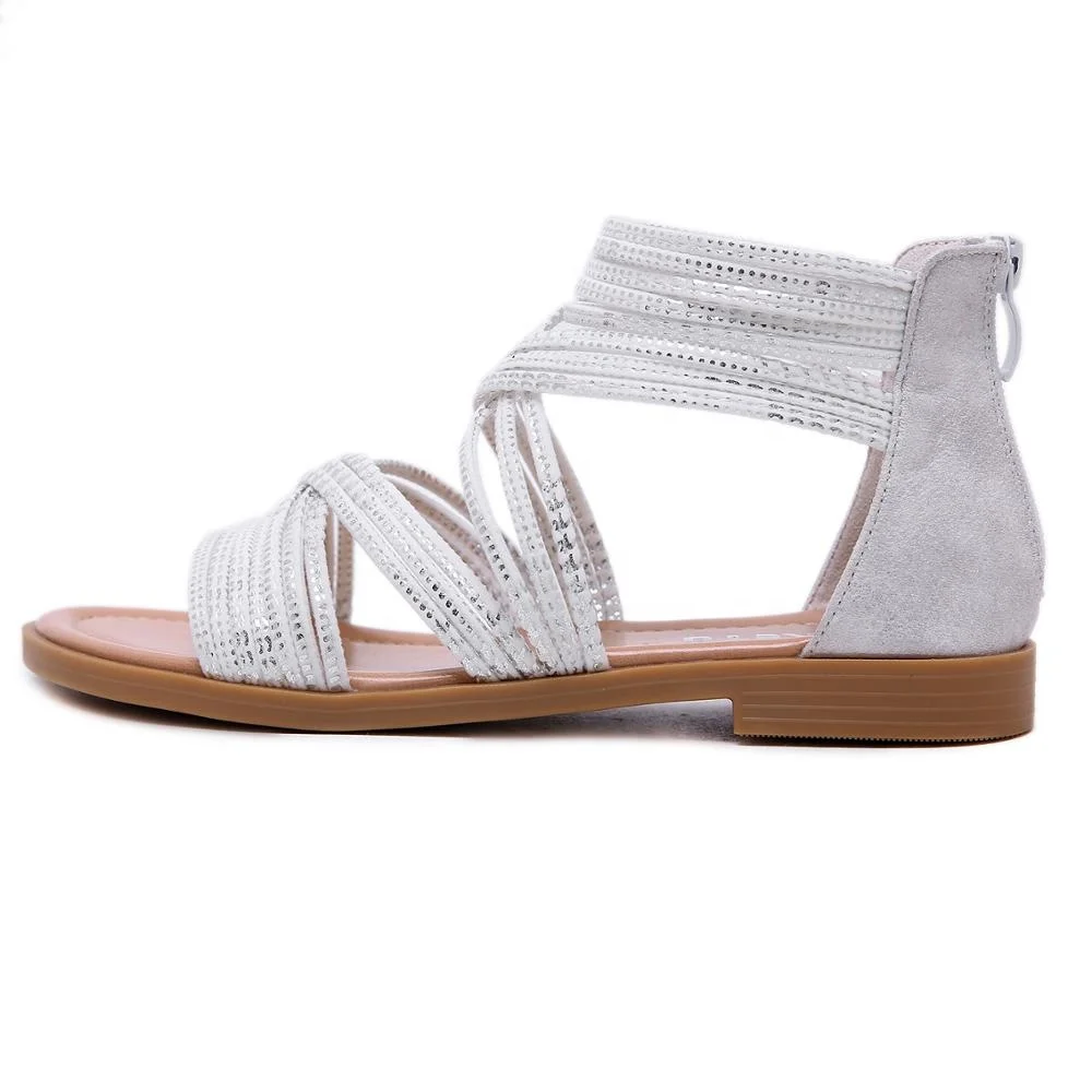 White Leather Women Sandals Rome Style Summer Woman Gladiator Sandals With Zip Female Flat Sandals Lady Beach Sandalia