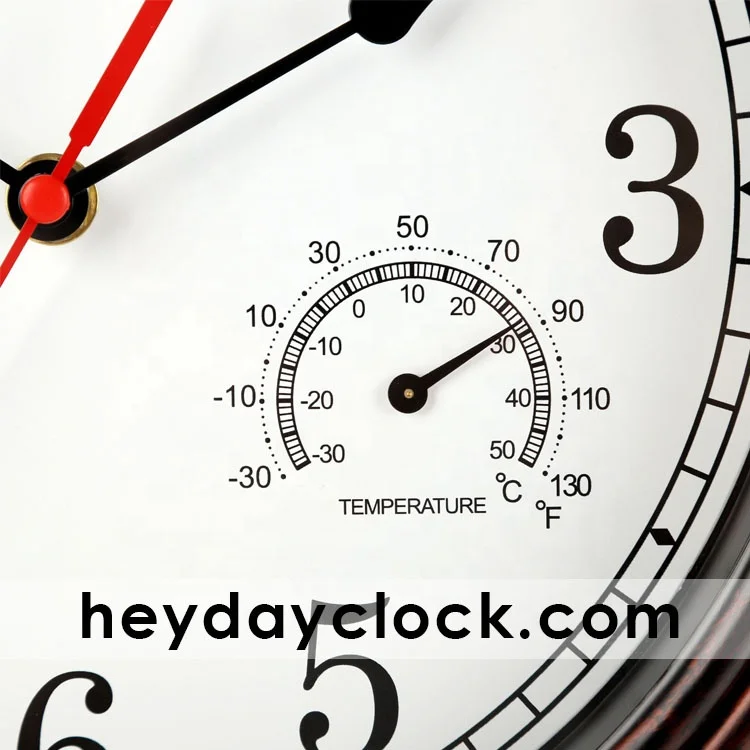 12inch round shape home decor antique wall clock with thermometer and hygrometer