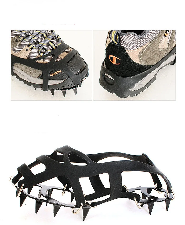 Outdoor 18 Tooth Anti Slip Silicone Ice Claw Ice Climbing Shoe Cover Hiking Shoe Studs Manganese Steel Foot Chain