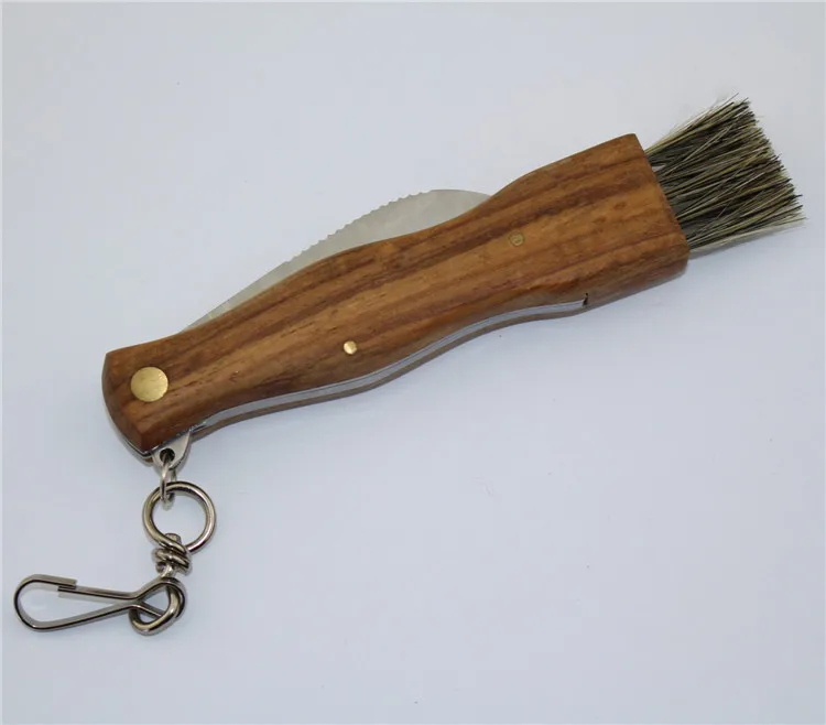 Wooden handle Mushroom knife with hairbrush Accept Customized Logo