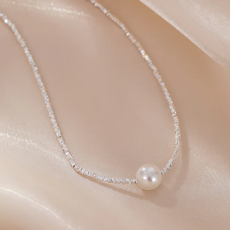 Minimalist Irregular Fashion Jewelry 925 Sterling Silver Freshwater Pearl Necklace For Women