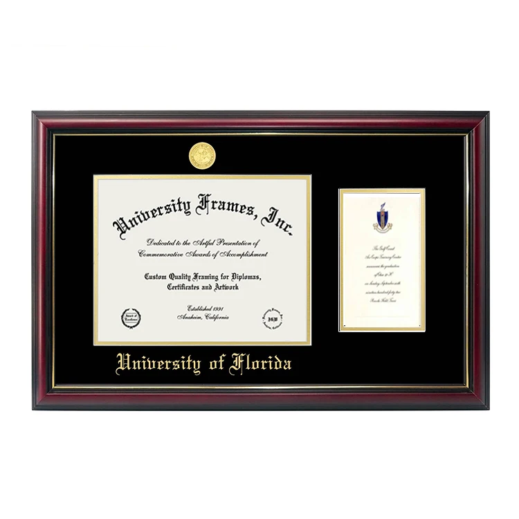 Yellow Brown Wood Crafts Photo Frame Document Certificate Diploma A4 Diploma Degree Frame with University Logo