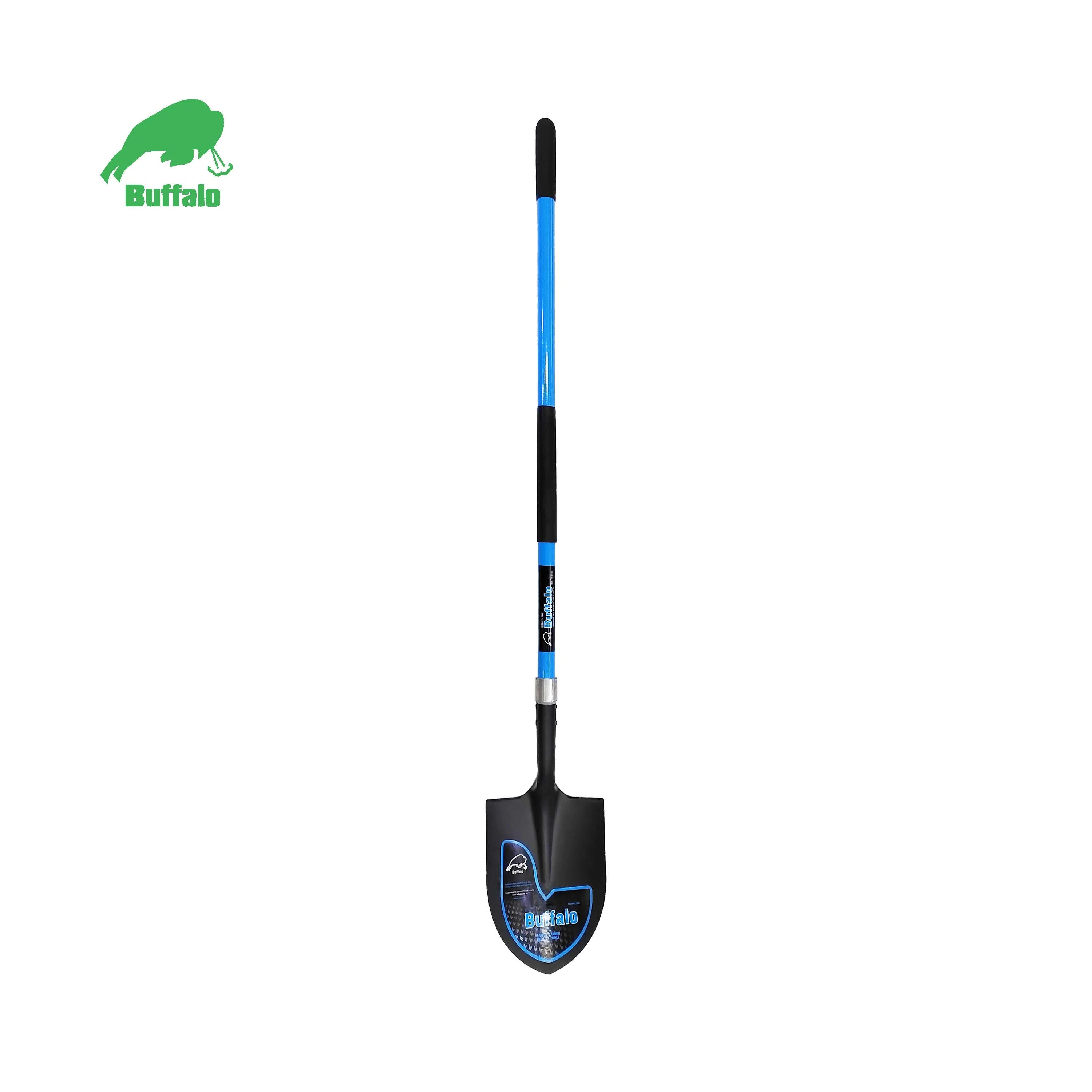 Buffalo Heavy Duty Digging Shovel / Serrated Blades, Antislip & Wide Step, Antislip Fiberglass Handle for Gardening,