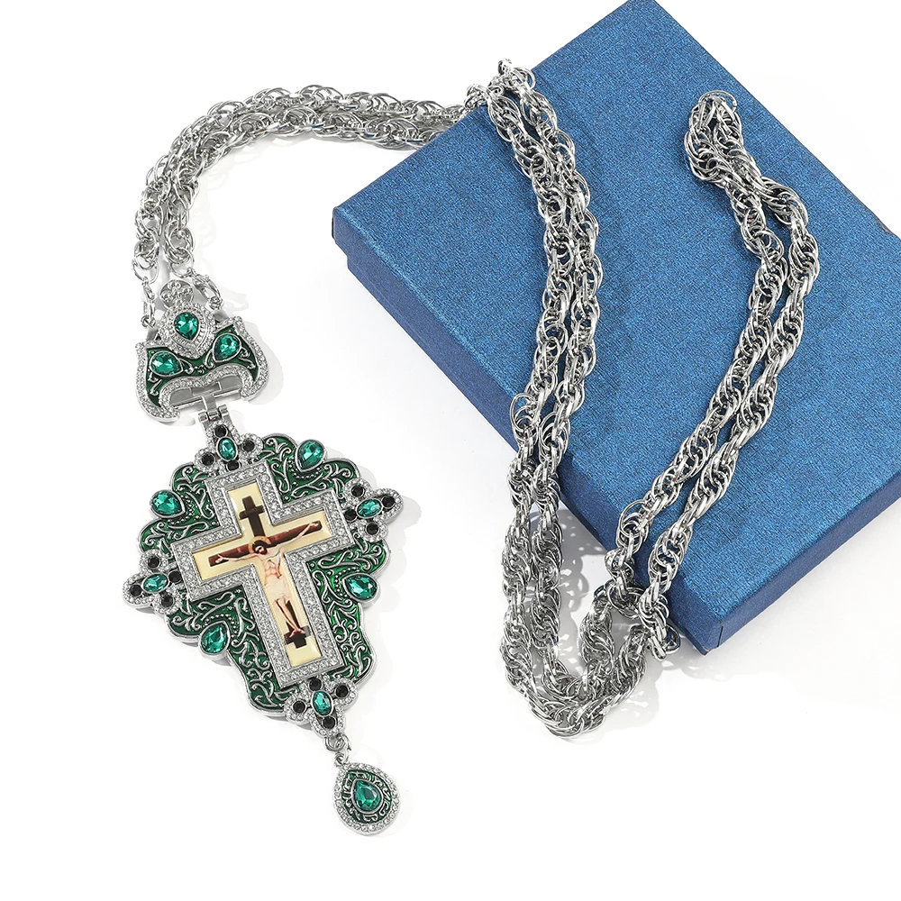 High Quality Gold Plated Greek Orthodox Bishop Pectoral Cross Pendant with Box