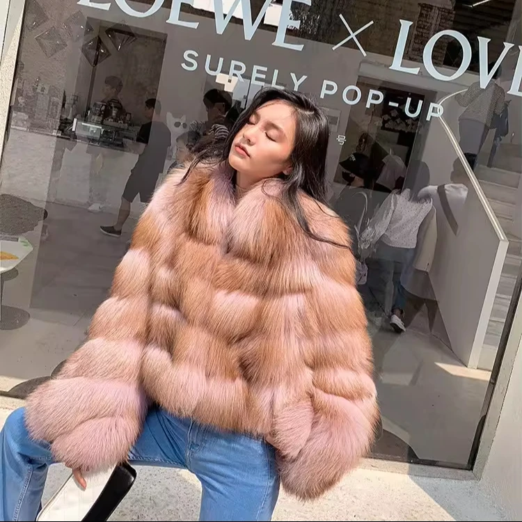 New Design Real Fox Fur Coat Colourful Winter Warm Fashion Clothes Sexy Short Women Genuine Fur Jacket