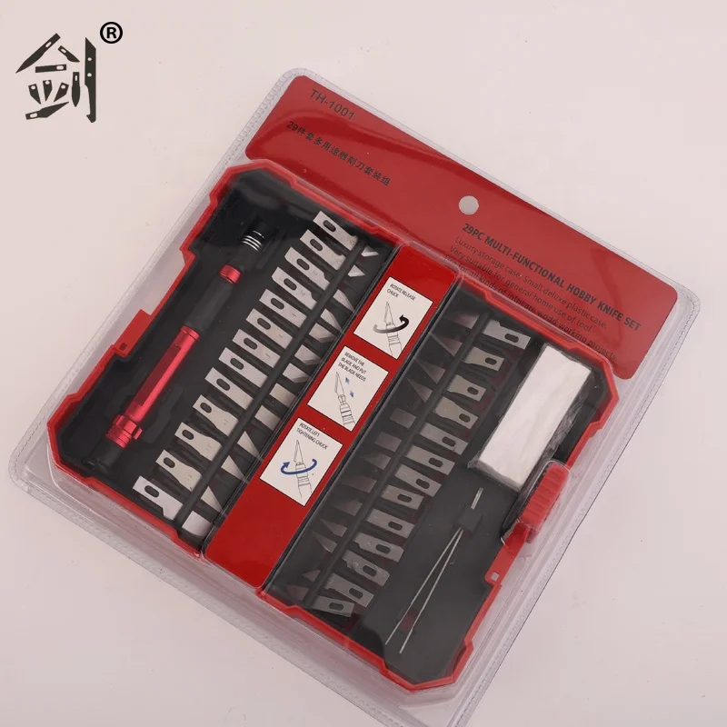 Aluminum Overmolded Plastic 29PC Precision Craft Knife Set For Scrapbooking
