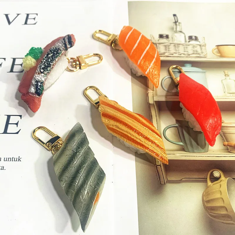 Japanese Cuisine Resin Simulation Sushi Keychain Keyring Food Model Pendant For Women Men Gift Bag Car Holder