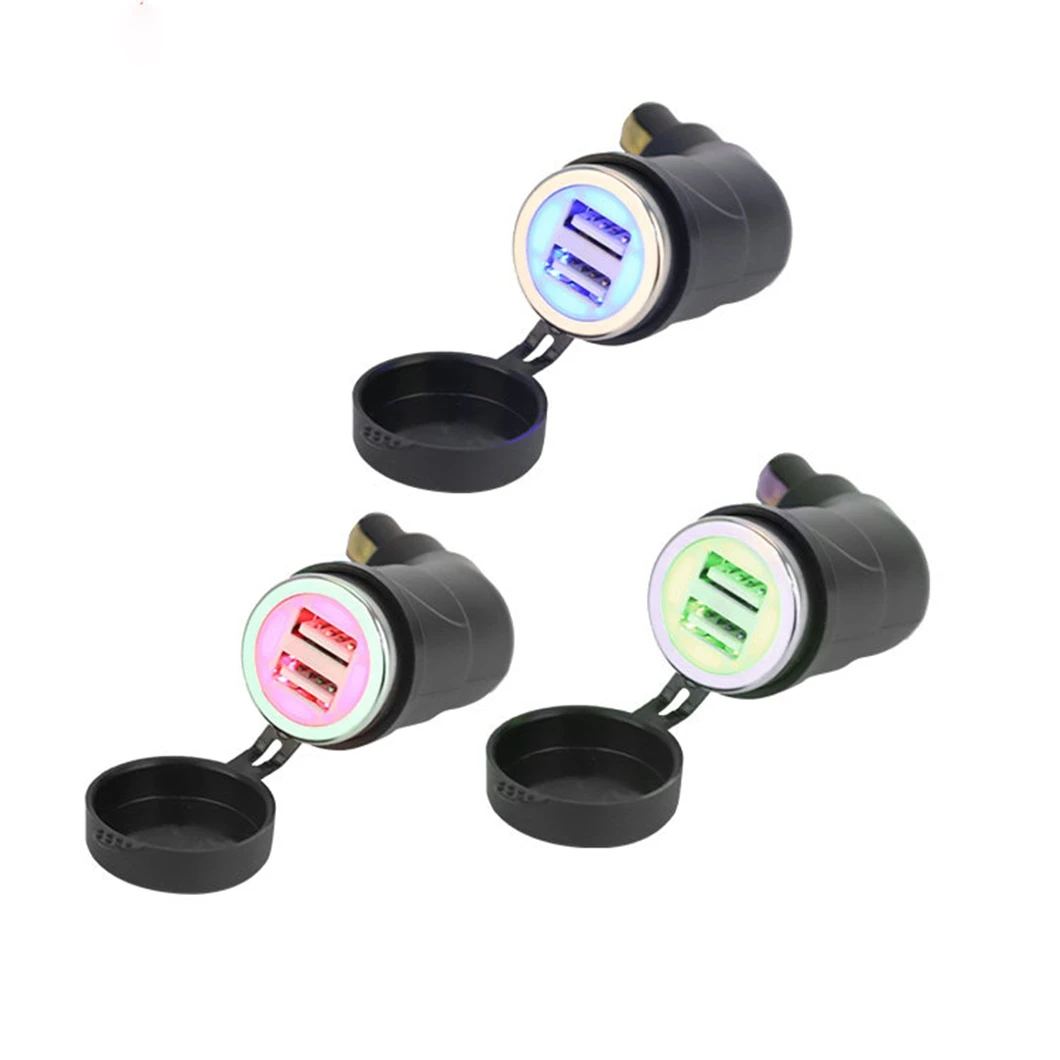 High Quality Waterproof 12V-24V Dual Ports USB Motorcycle Elbow Power Charger Socket with LED Colorful Lamp