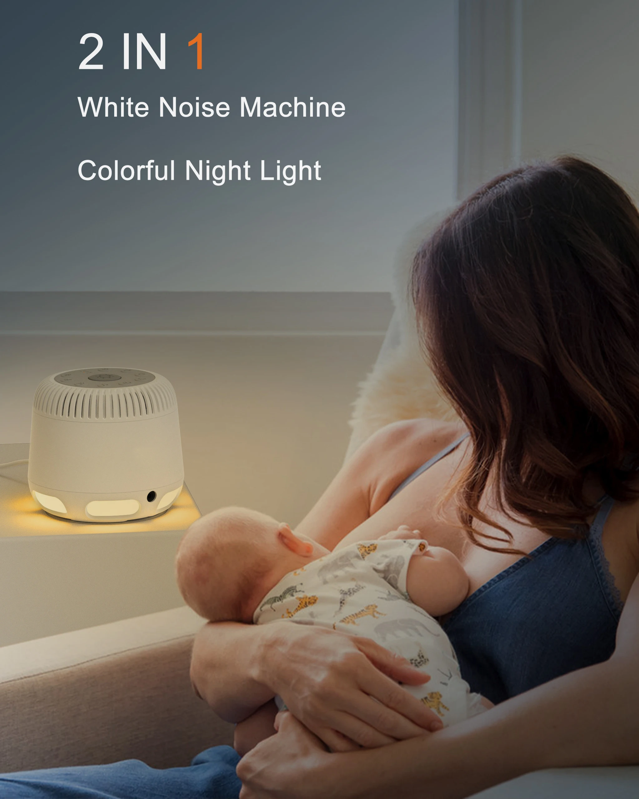 Household portable adult baby white noise sleep machine 24 sounds white noise machine with 10 RGB night light breathing light