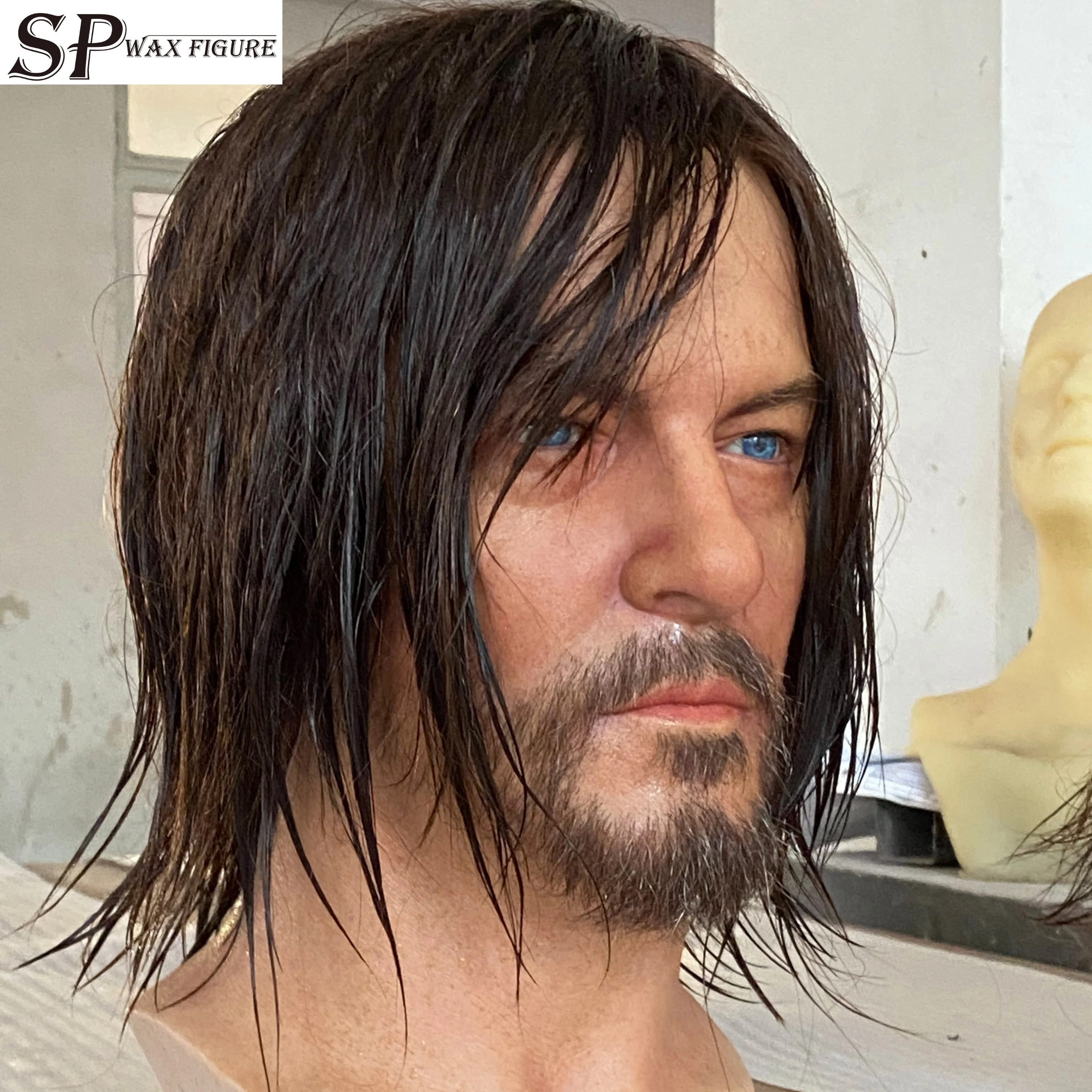 Hyper realistic silicone head of the walking dead character Norman Reedus