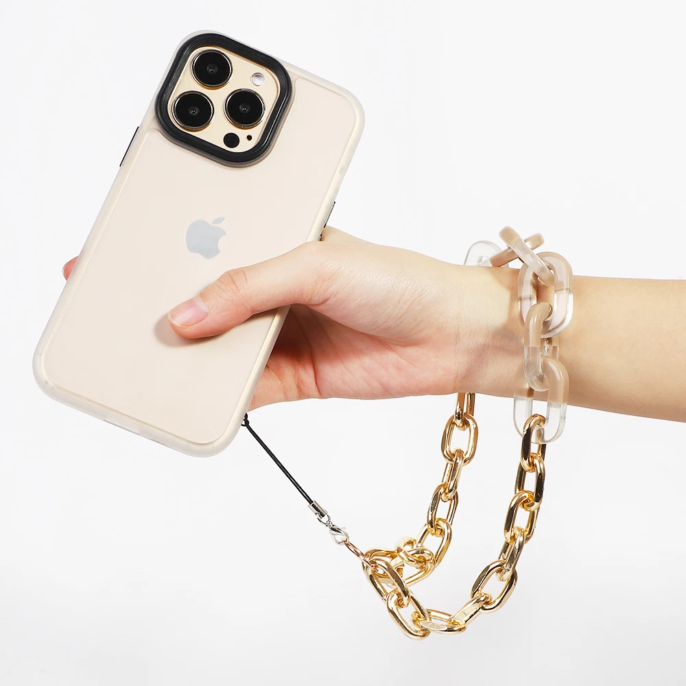 Acrylic gold link phone bead chain hippie phone straps lanyard charm hang phone bracelet chain