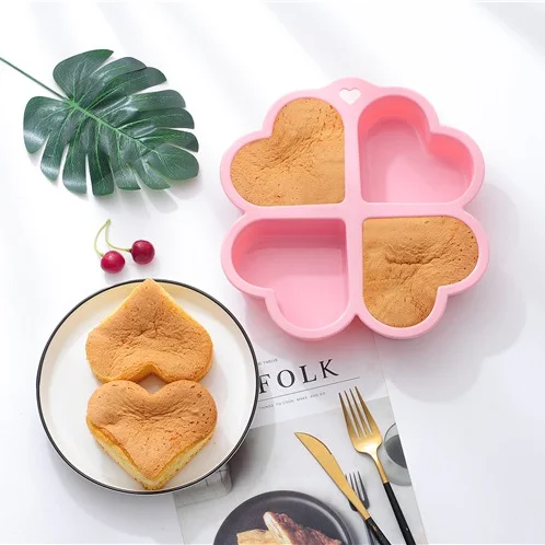 4 Cavities DIY OEM Customized Big Love Loaf Pan 3D Large Shape Pancake Baking Cake Tray Mould Silicone Heart Mold