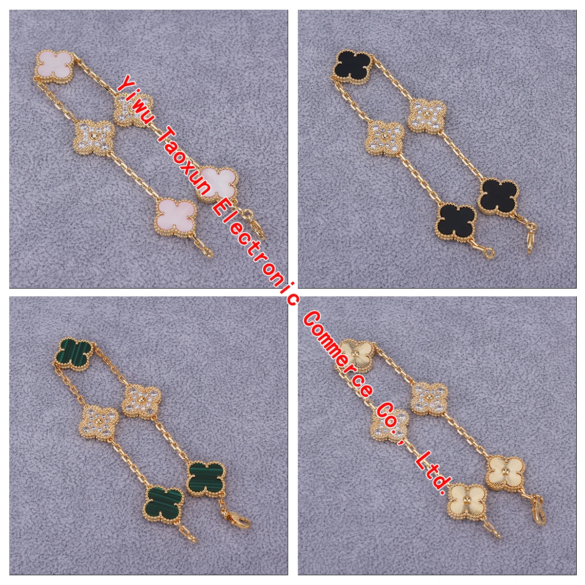 Charming Fashion High Grade Jewelry Onyx Laser Diamonds Flower Bracelet S925 Silver 18K Gold Plated Lucky bangle Party Gift