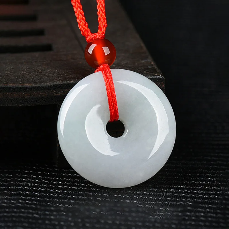 Chinese 100% Genuine Certified Circle Donut Coin Jadeite Jade Pendant Necklace Jade Peace Button Pendant