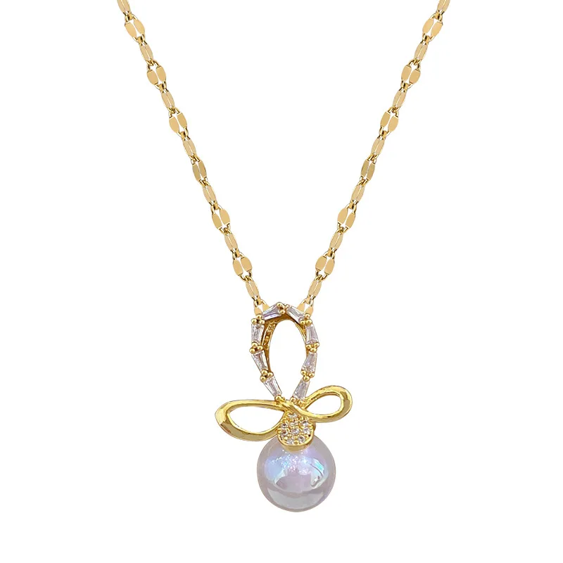 New Fashion Galaxy Planet Zircon Necklace Women Butterfly Gold Plated Stainless Steel Necklace