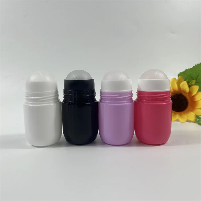 PE material round 50-60ml deodorant container roll on deodorant plastic roller ball bottle for antiperspirant