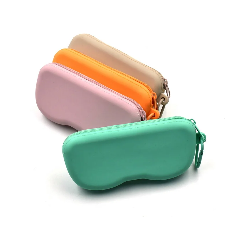 Waterproof Silicone Sunglasses Case Silicone Eyeglasses case Zipper Silicone Glasses Bag with hook