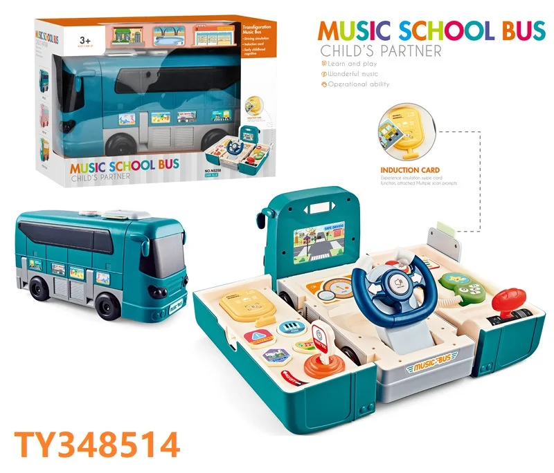 Multi-function Bus Car Toy  Simulation Steering Wheel Toy Deformation School Bus Educational Toy