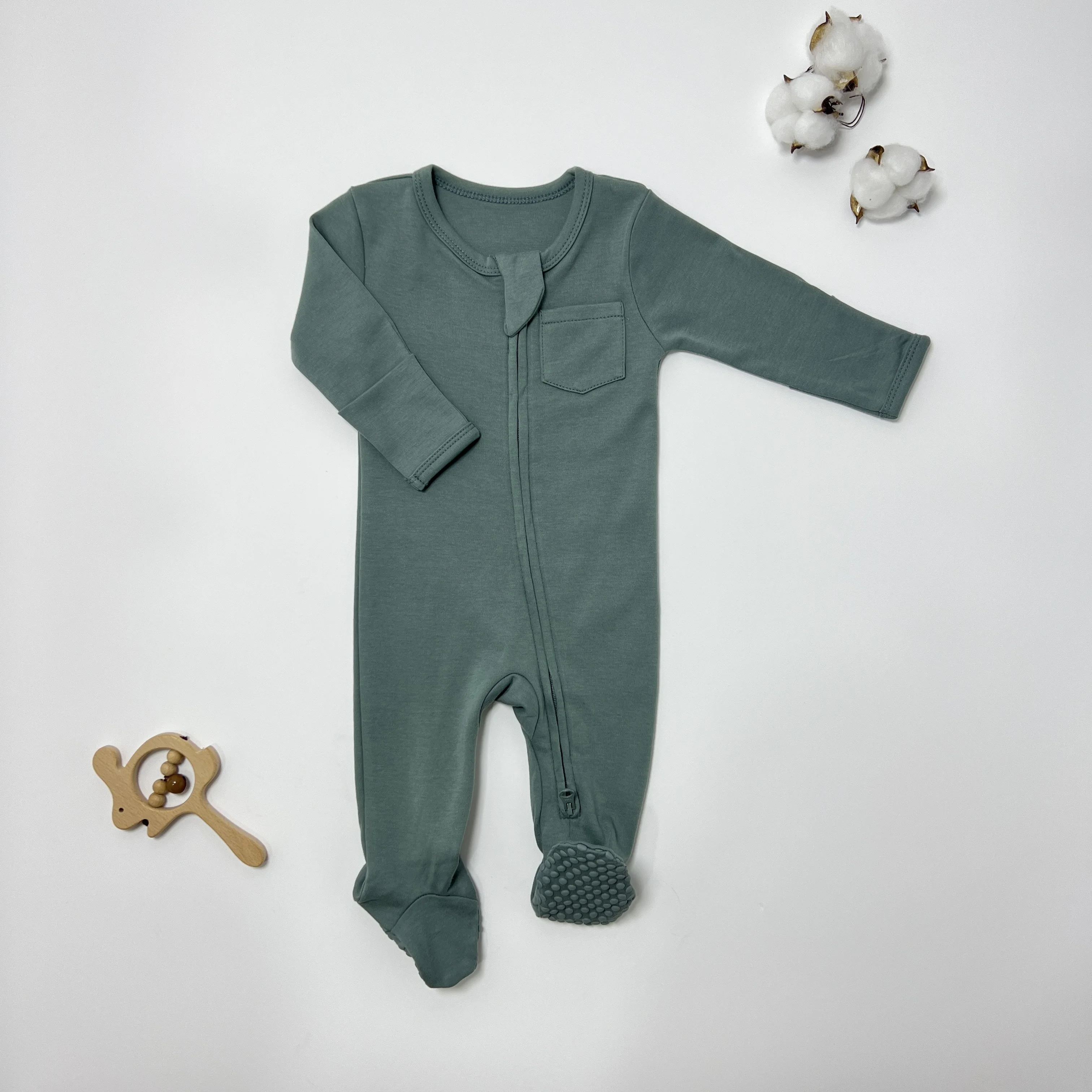 Spring Autumn Wholesale Toddler 100% Organnic Cotton Pajamas Long Sleeve Zipper Baby Footed Pajamas Infant Romper