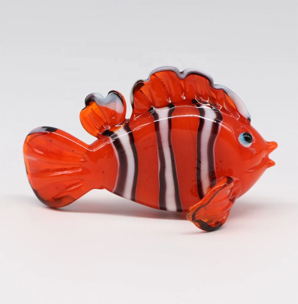 Murano Decorative Art Sculptures Funny Sea Creature Figurines Hand Blown Glass Clown Fish