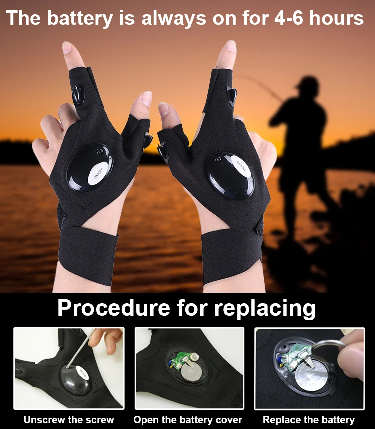 Outdoor sport running mechanic work flash light half finger usb charging flashlight led fishing gloves
