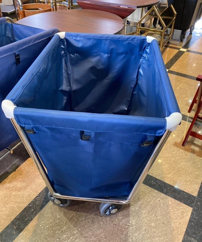 O-cleaning Commercial Stainless Steel Room Service Utility Cart Hotel Housekeeping Laundry Hamper Trolley for Dirty Clothes